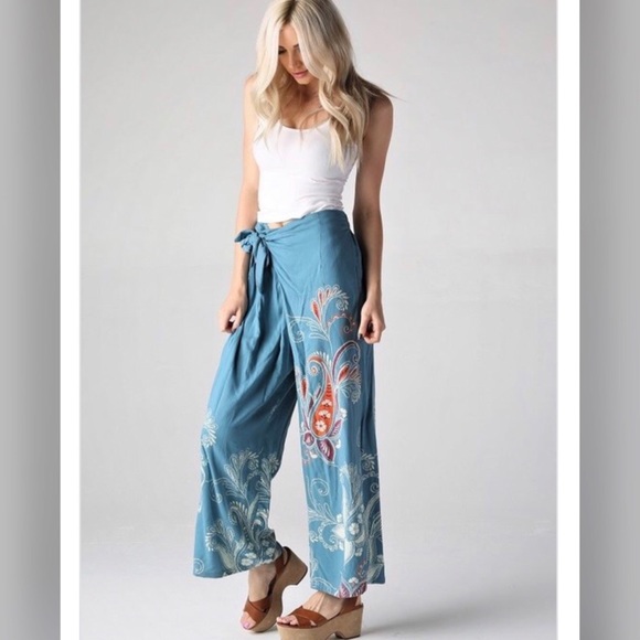 <LAST>Boho Wide Leg Floral Pants by Angie - Picture 2 of 4